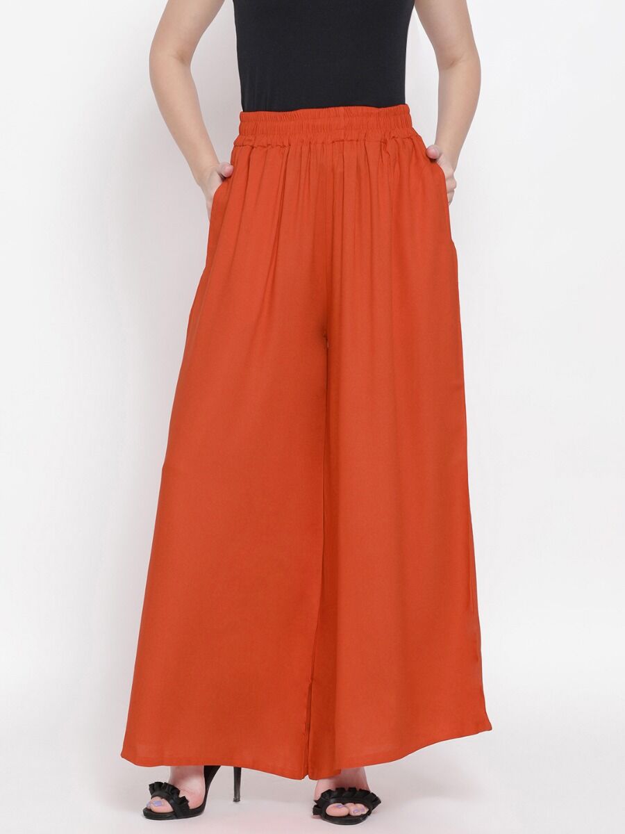 Softline Women's Flared Palazzos in Viscose Fabric with Mid Rise Fit, Soft Elastic Waistband, and Quick Dry Properties