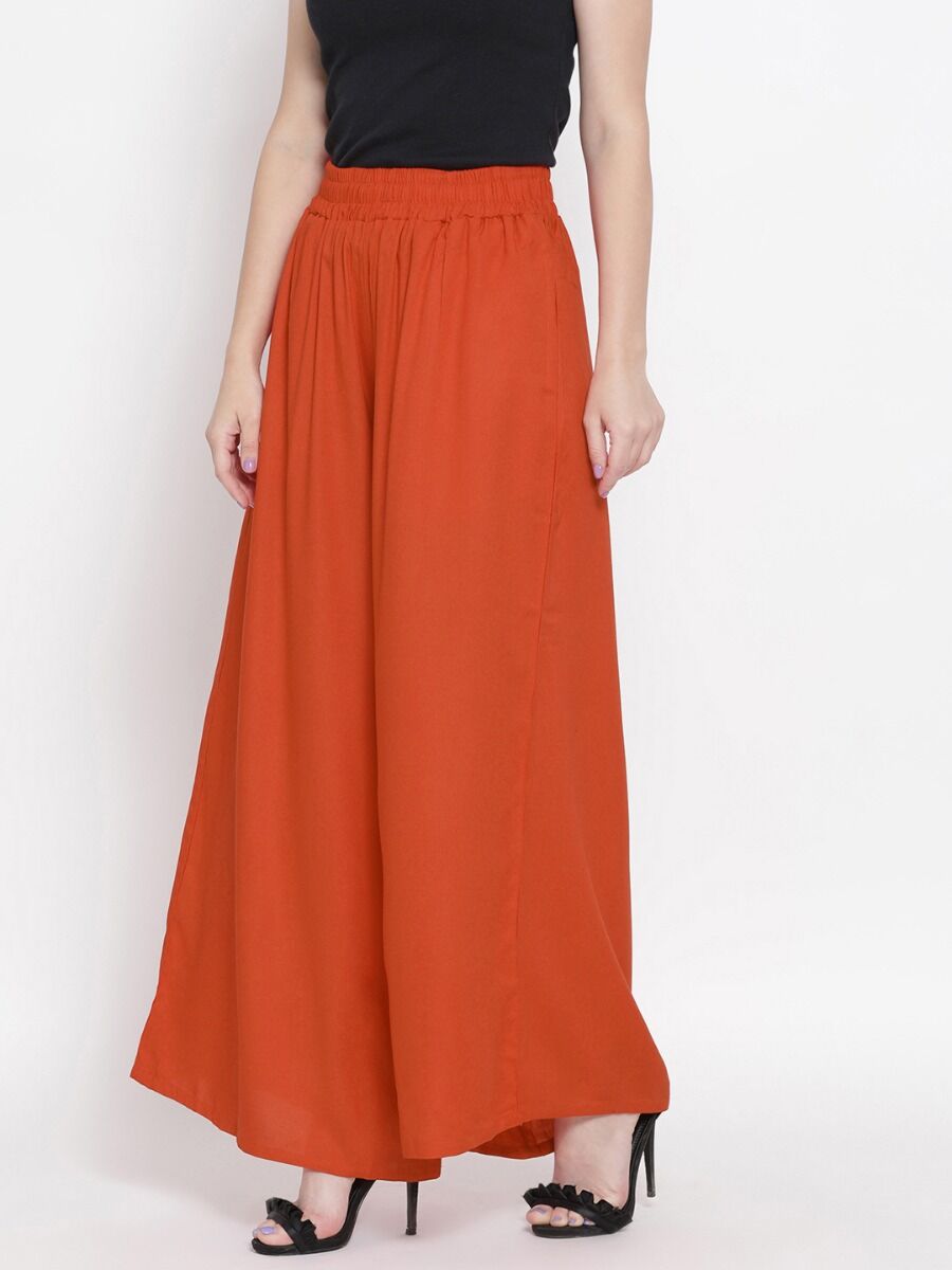 Softline Women's Flared Palazzos in Viscose Fabric with Mid Rise Fit, Soft Elastic Waistband, and Quick Dry Properties