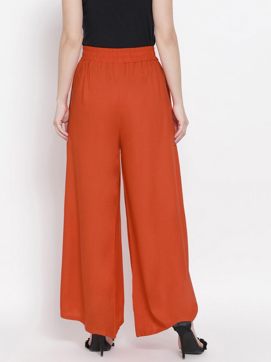 Softline Women's Flared Palazzos in Viscose Fabric with Mid Rise Fit, Soft Elastic Waistband, and Quick Dry Properties