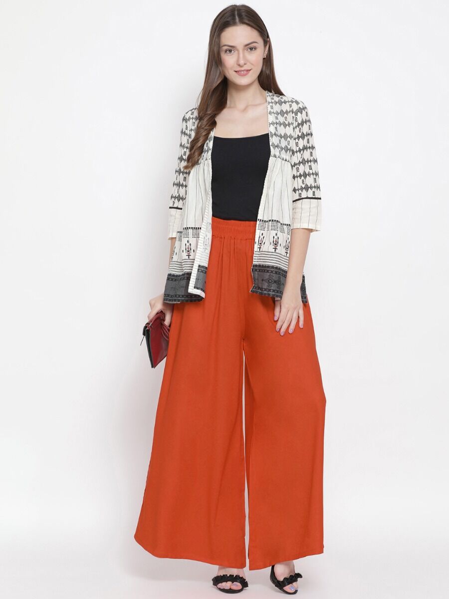 Softline Women's Flared Palazzos in Viscose Fabric with Mid Rise Fit, Soft Elastic Waistband, and Quick Dry Properties