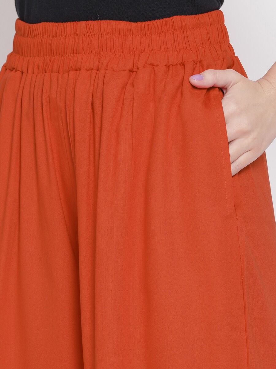 Softline Women's Flared Palazzos in Viscose Fabric with Mid Rise Fit, Soft Elastic Waistband, and Quick Dry Properties