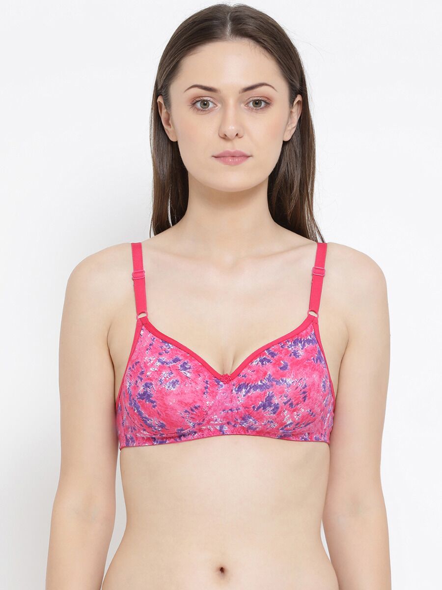 Softline Women's Padded Wire Free Fancy Printed T-Shirt Bra in 100% Cotton Fabric with Moulded Cups, Elastic Straps, and Hook Closure