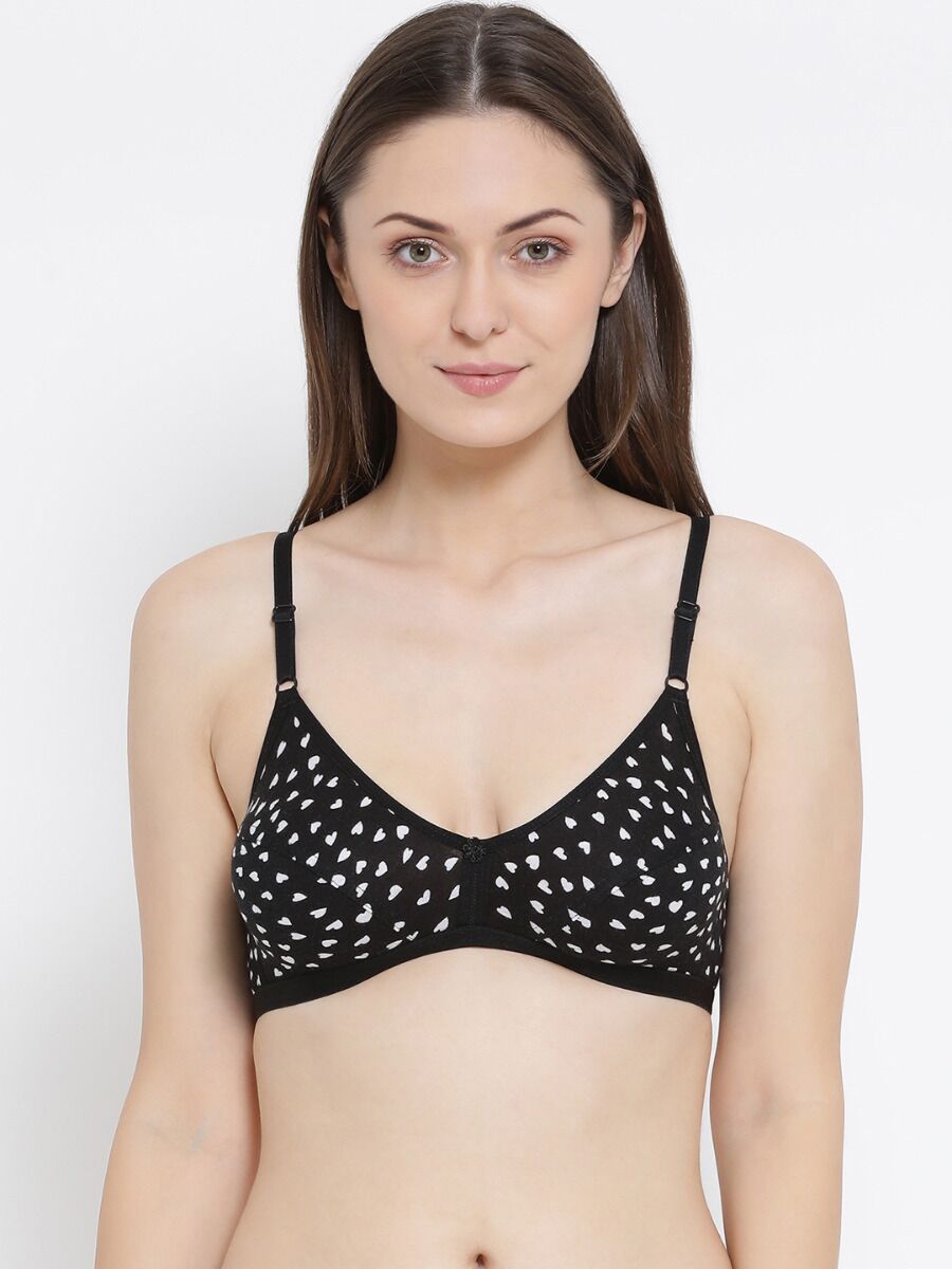 Softline Women's Printed Non Padded Wire Free Bra in 100% Cotton Fabric with Elastic Straps and Hook Closure