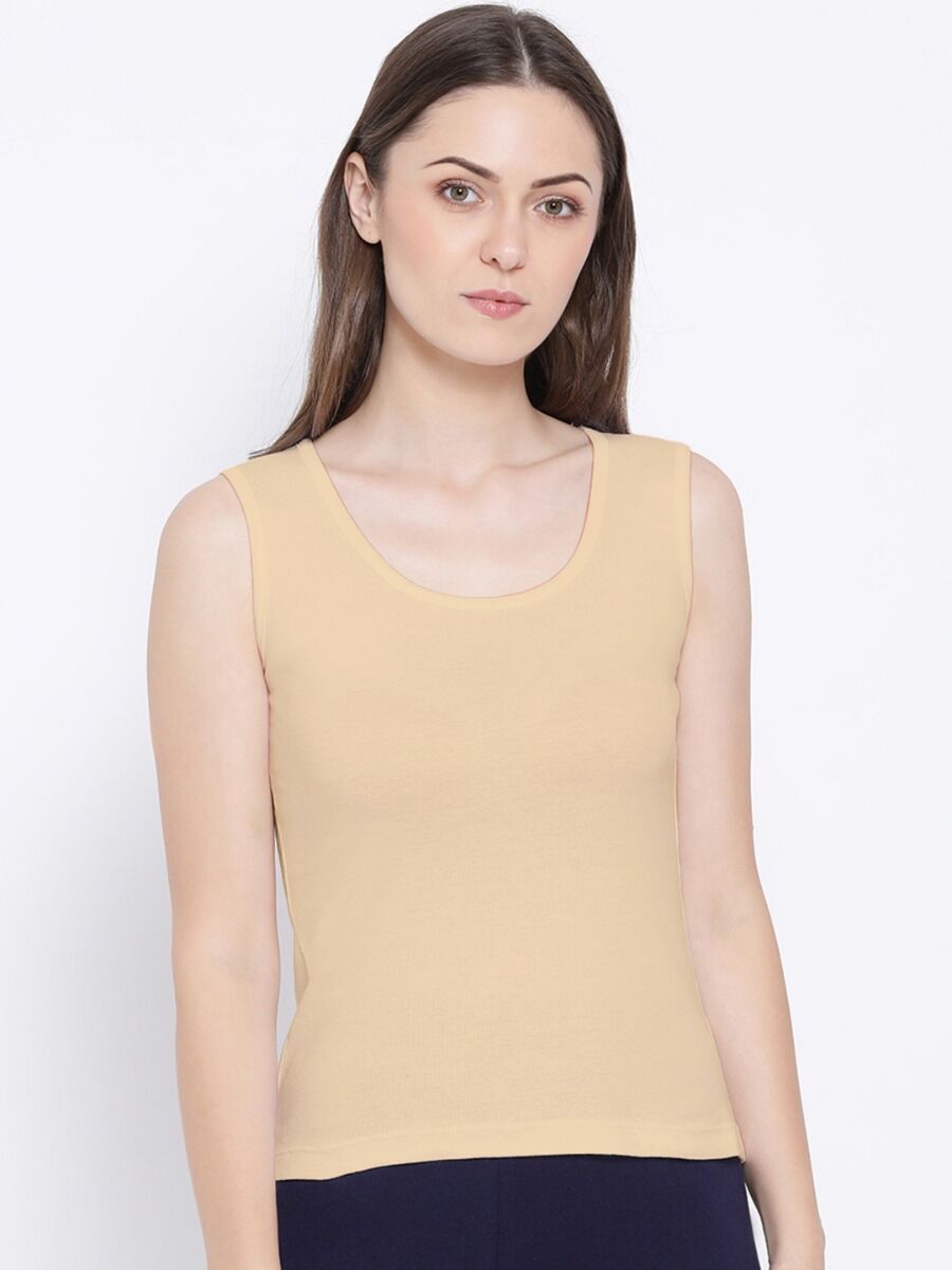 Softline Women's Tank Top in Premium Cotton Stretch Fabric with Stretchable Broad Shoulder Straps and Snug Fit