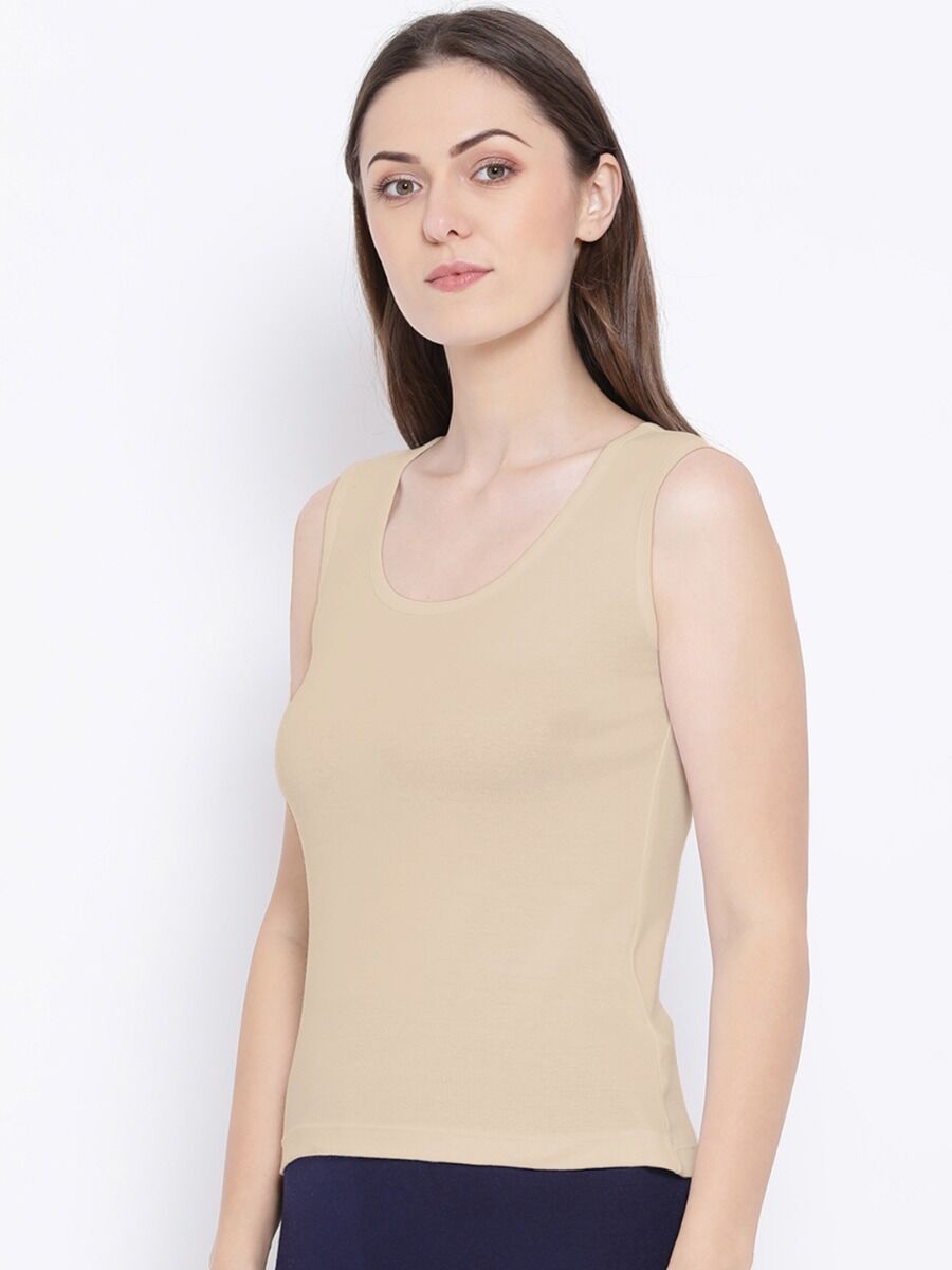Softline Women's Tank Top in Premium Cotton Stretch Fabric with Stretchable Broad Shoulder Straps and Snug Fit