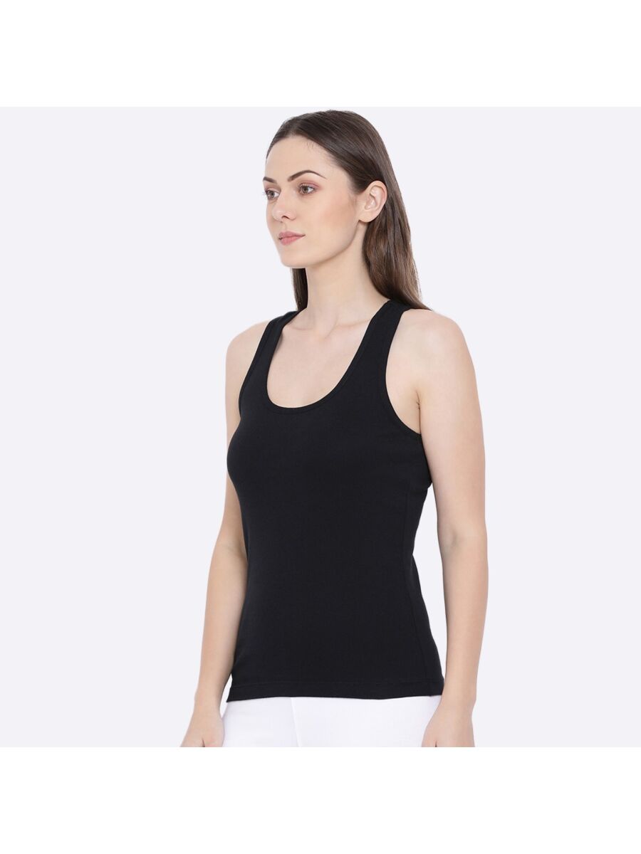 Softline Women's Premium Long Camisole in Cotton Stretch Fabric with High Stretch,  Racer Back Design, Broad Shoulder Straps, and Snug Fit