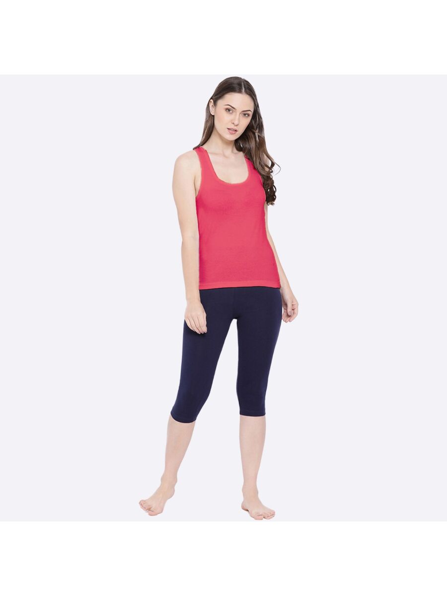 Softline Women's Premium Long Camisole in Cotton Stretch Fabric with High Stretch,  Racer Back Design, Broad Shoulder Straps, and Snug Fit