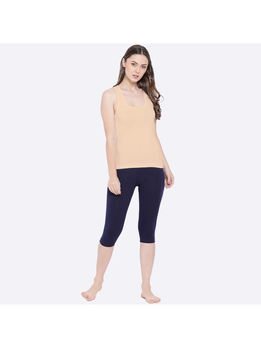 Softline Women's Premium Long Camisole in Cotton Stretch Fabric with High Stretch,  Racer Back Design, Broad Shoulder Straps, and Snug Fit