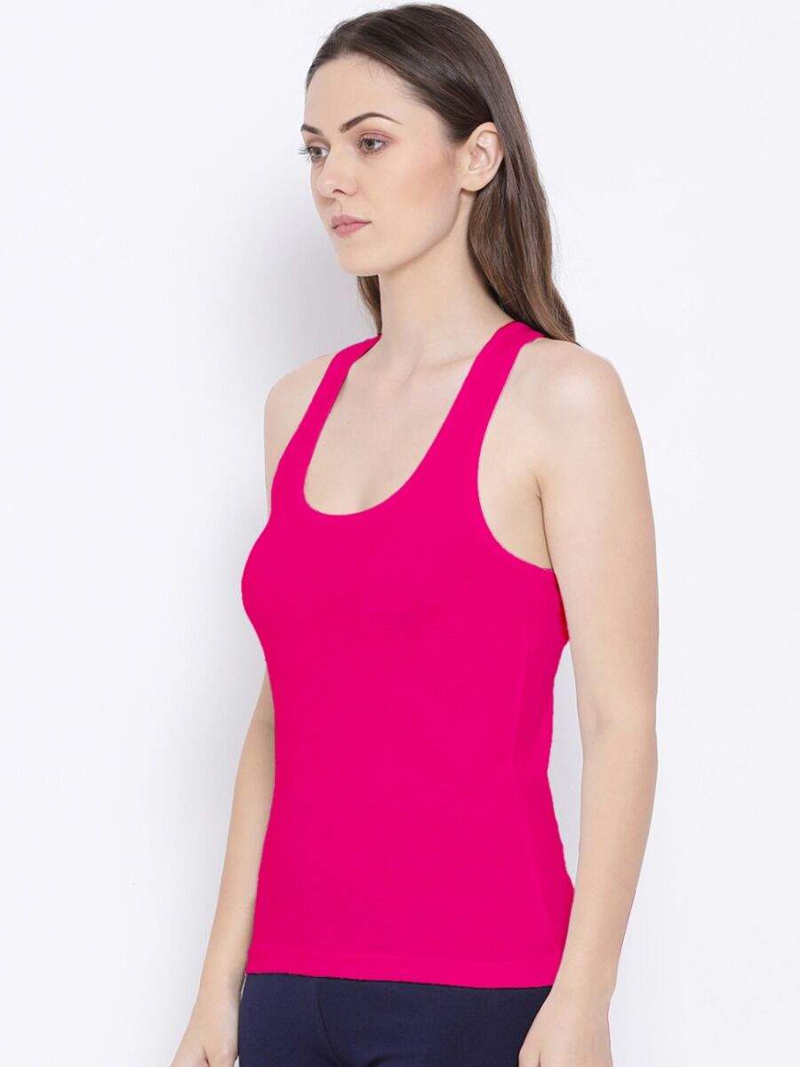 Softline Women's Premium Long Camisole in Cotton Stretch Fabric with High Stretch,  Racer Back Design, Broad Shoulder Straps, and Snug Fit