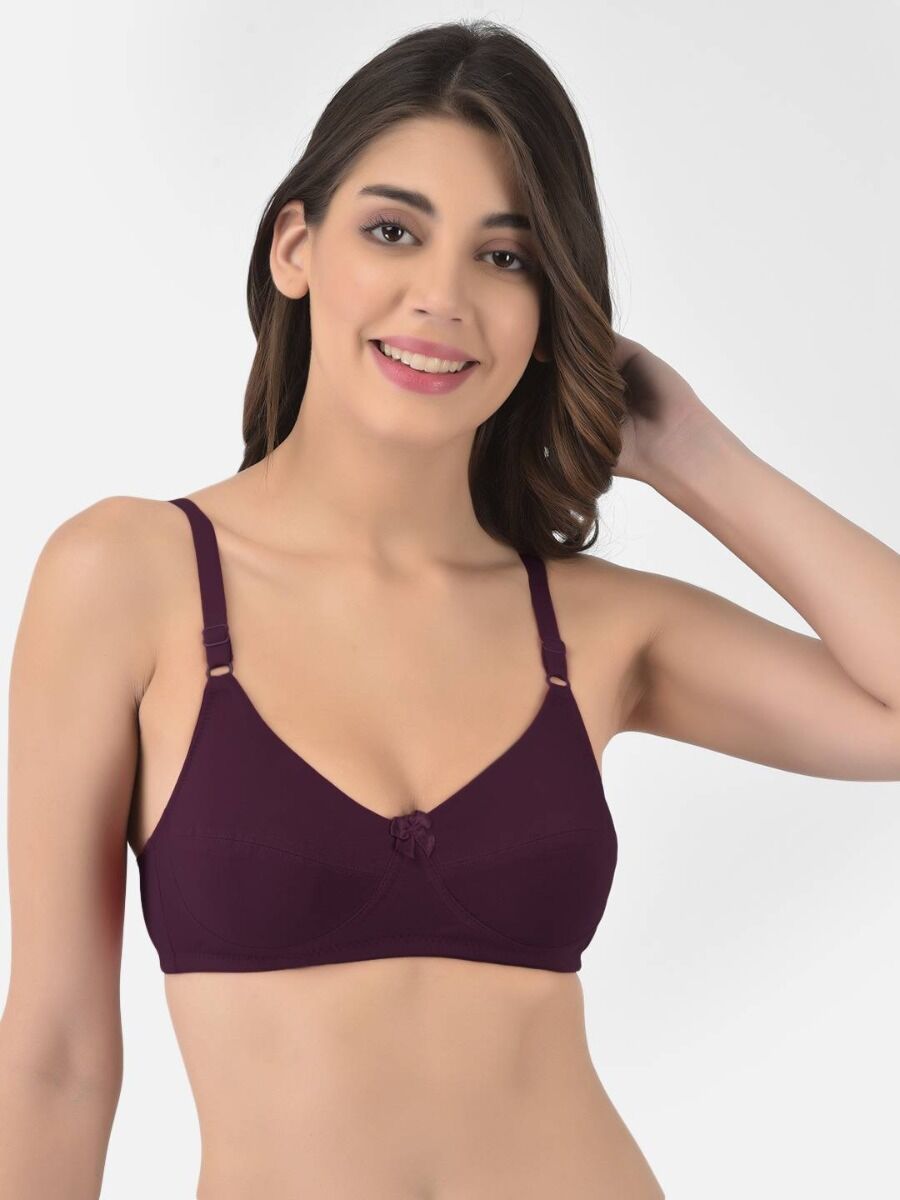 Softline Women's Non Padded Wire Free Bra in Cotton Stretch Fabric with Double Layered Cups Full Coverage, Elastic Straps, and Hook Closure