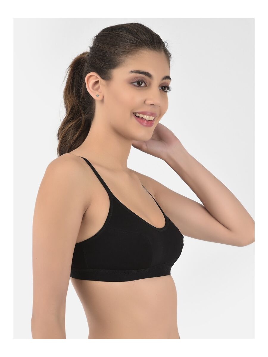 Softline Women's Non Padded Wire Free Sports Bra in 100% Cotton Fabric with Full Cup Coverage, Double Layered Cups, and Slip On Design