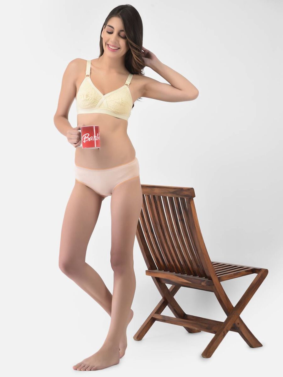 Softline Women's Non Padded Wire Free Bra in 100% Shifley Embroidery Cotton Fabric with  Full Coverage Cups, Broad Elastic Straps, and Hook Closure