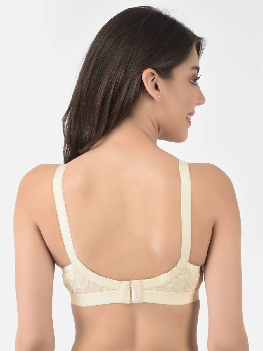 Softline Women's Non Padded Wire Free Bra in 100% Shifley Embroidery Cotton Fabric with  Full Coverage Cups, Broad Elastic Straps, and Hook Closure