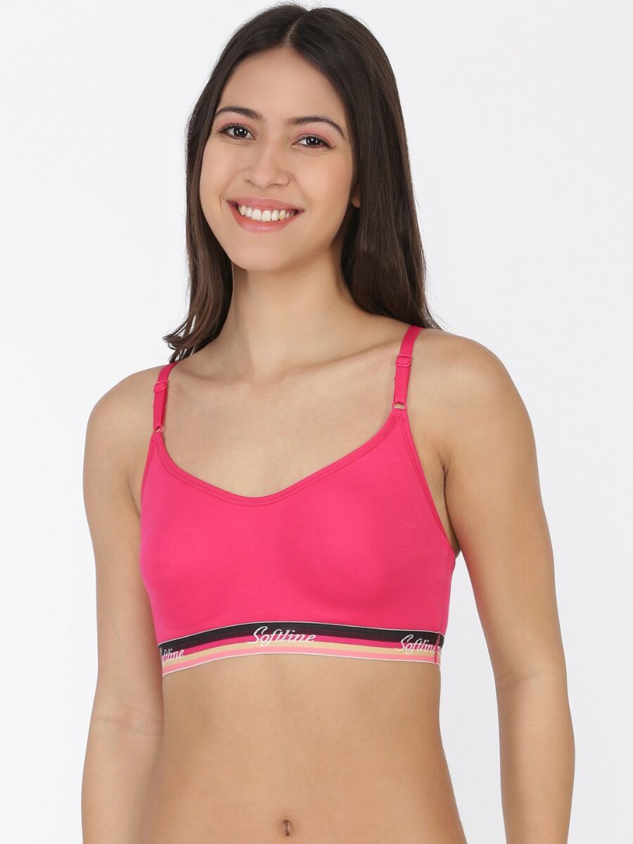 Softline Women's Non Padded Wire Free Bra in Cotton Poly Fabric with Elastic Straps and Slip On Style 