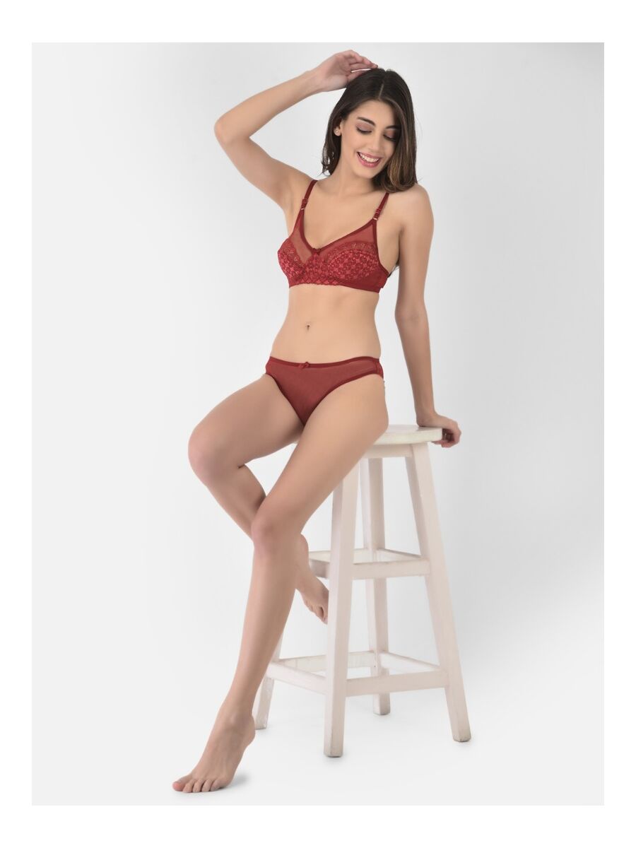 Softline Women's Non Padded Wire Free Bridal Bra & Panty Set in Nylon Spandex Fabric with Straight Back, Elastic Straps, and Hook Closure