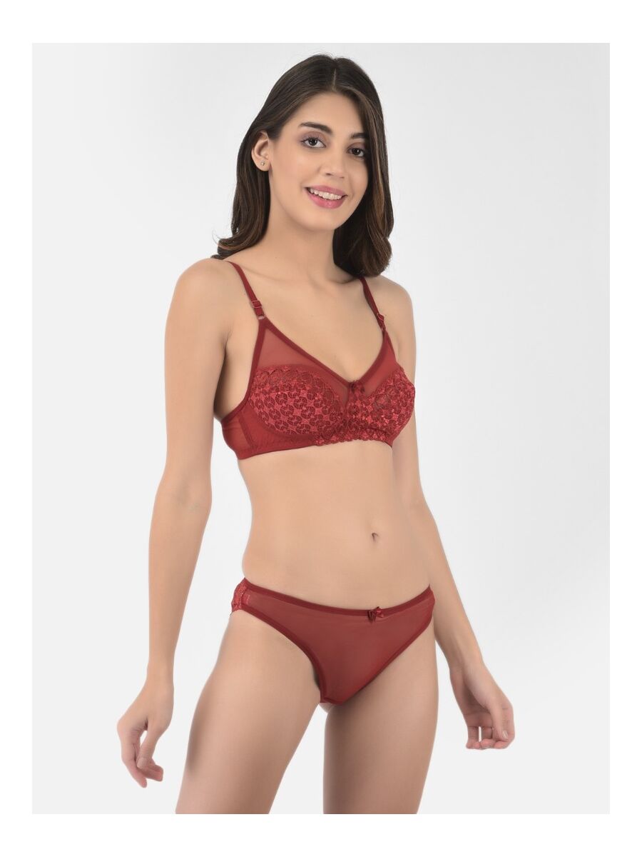 Softline Women's Non Padded Wire Free Bridal Bra & Panty Set in Nylon Spandex Fabric with Straight Back, Elastic Straps, and Hook Closure