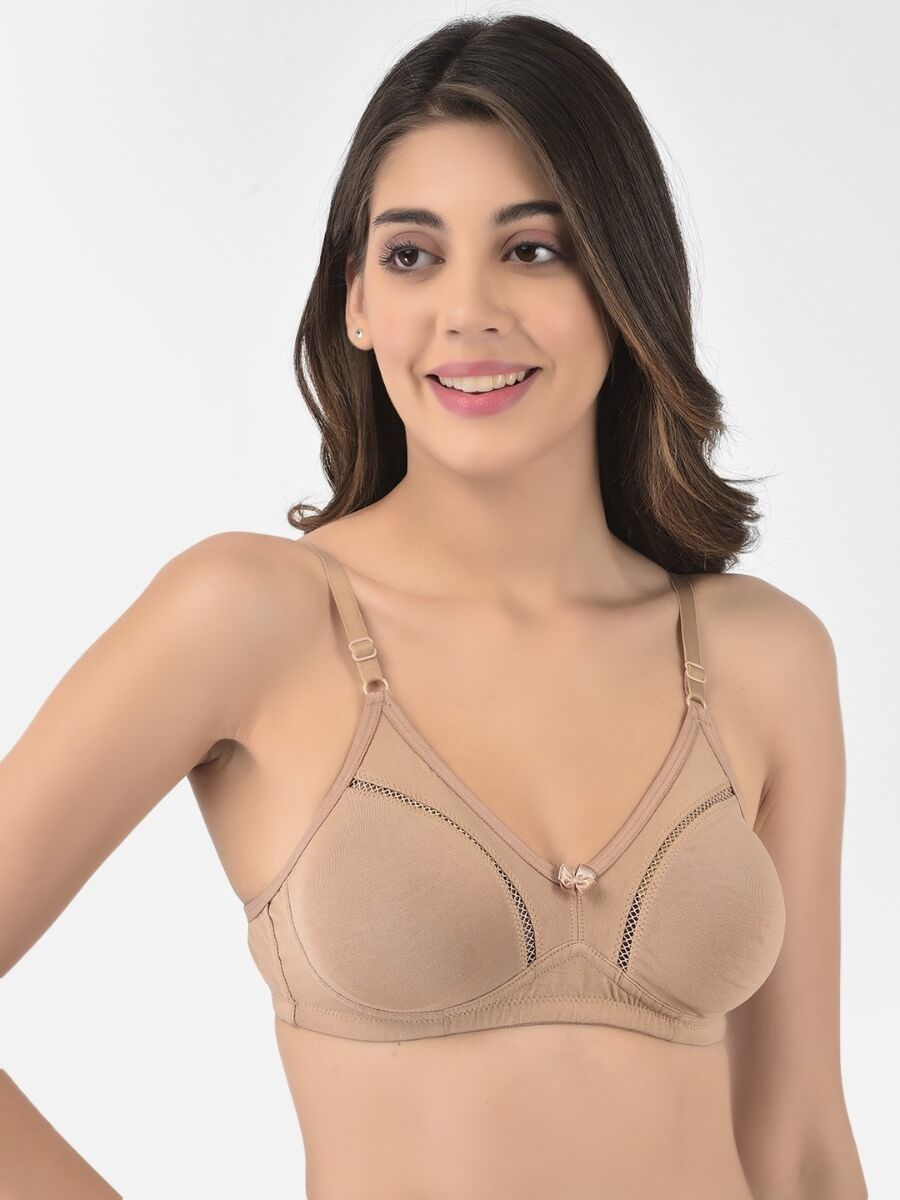 Softline Women's Non Padded Wire Free Bra in Cotton Stretch Fabric with Elastic Straps, Full Cup design, and Hook Closure