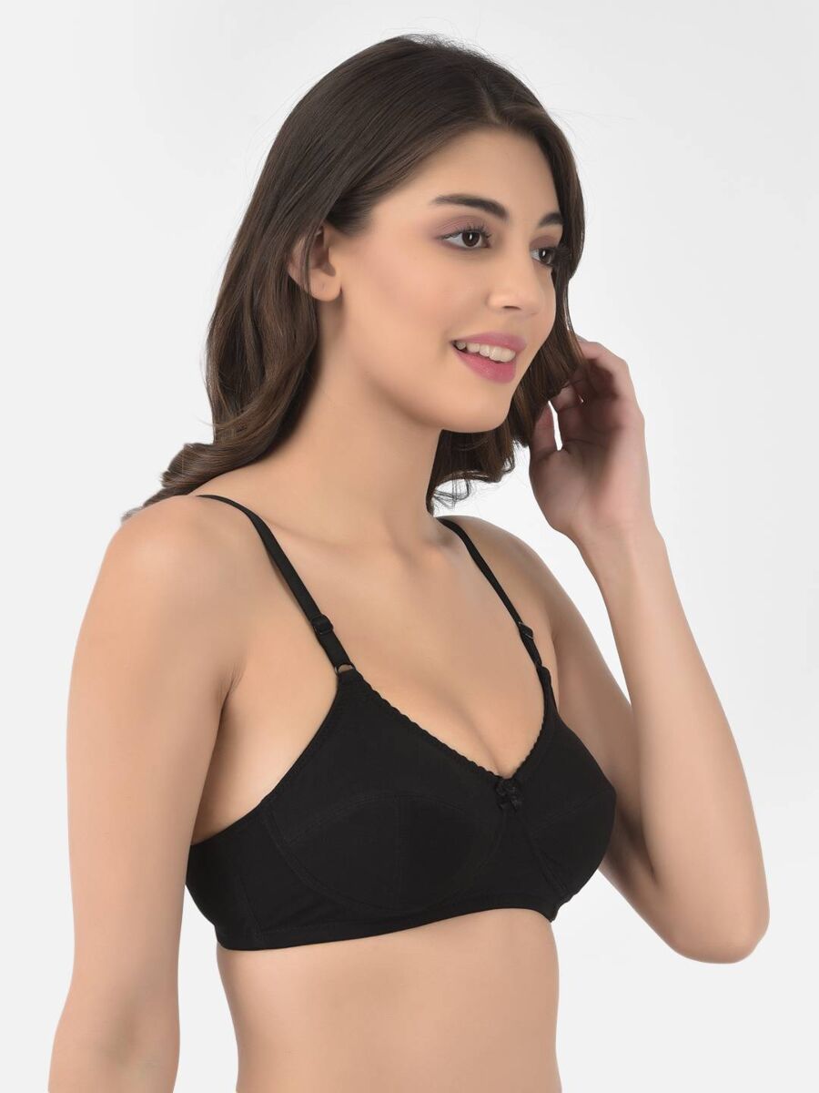 Softline Women's Non Padded Wire Free Bra in Cotton Stretch Fabric with Double Layered Cups Full Coverage, Elastic Straps, and Hook Closure 