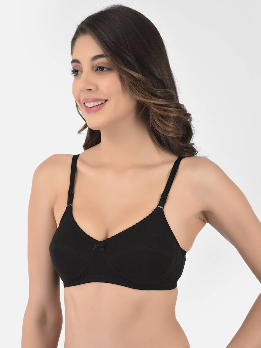 Softline Women's Non Padded Wire Free Bra in Cotton Stretch Fabric with Double Layered Cups Full Coverage, Elastic Straps, and Hook Closure 