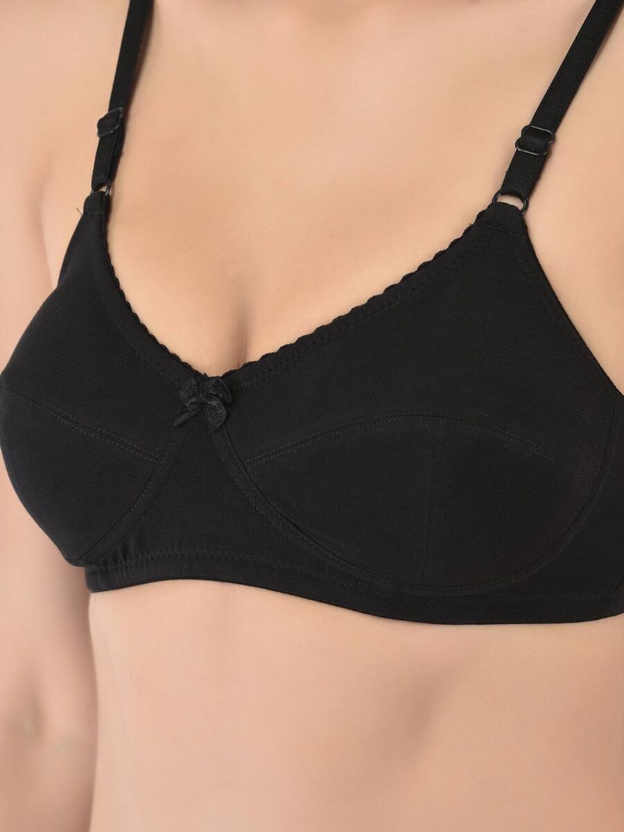 Softline Women's Non Padded Wire Free Bra in Cotton Stretch Fabric with Double Layered Cups Full Coverage, Elastic Straps, and Hook Closure 