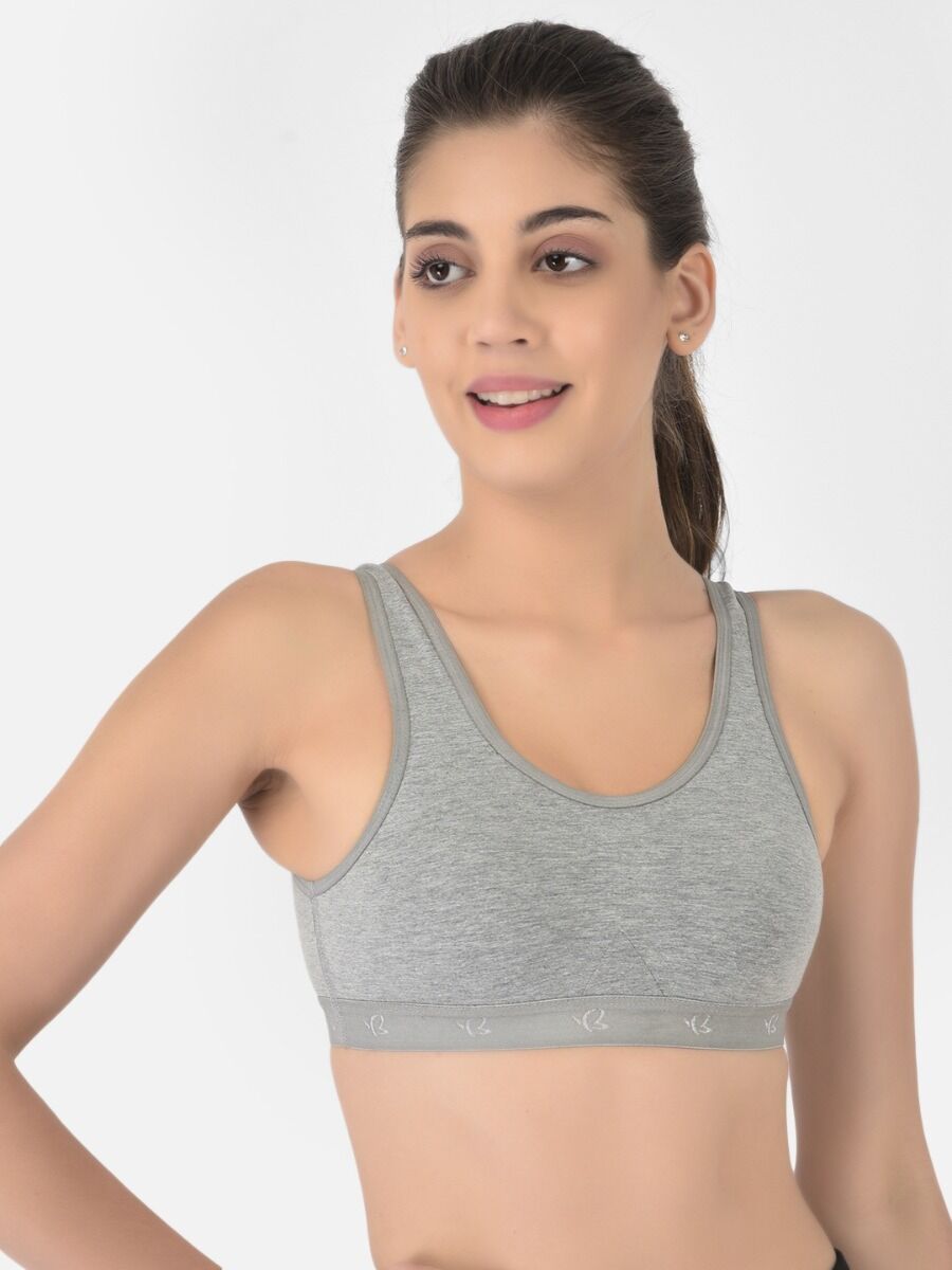 Softline Women's Non Padded Wire Free Sports T-Shirt Bra in Cotton Stretch Fabric with Full Cup Coverage, Broad Underband, Double Layered Cups, and Slip On Design