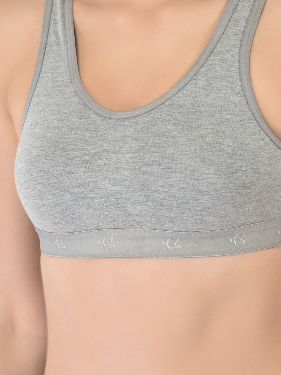 Softline Women's Non Padded Wire Free Sports T-Shirt Bra in Cotton Stretch Fabric with Full Cup Coverage, Broad Underband, Double Layered Cups, and Slip On Design