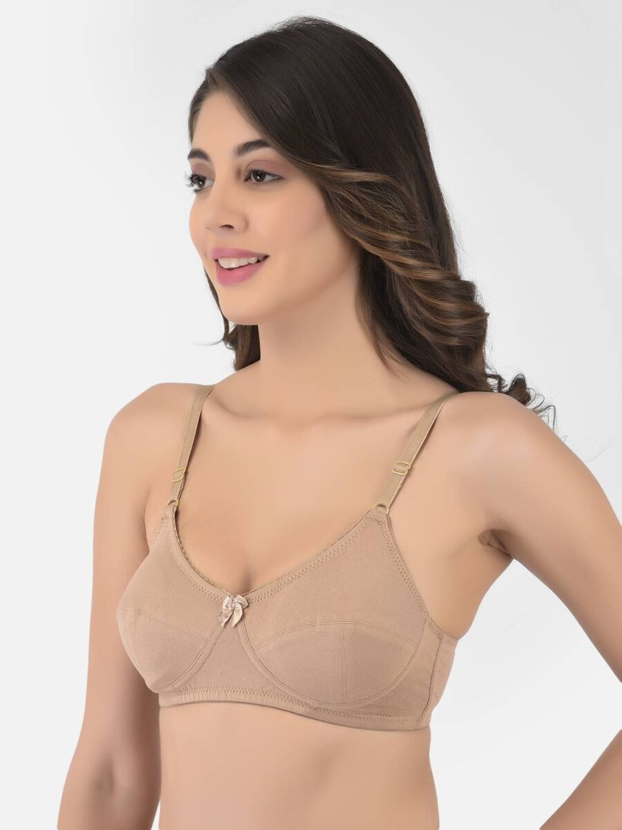 Softline Women's Non Padded Wire Free Bra in Cotton Stretch Fabric with Double Layered Cups Full Coverage, Elastic Straps, and Hook Closure 