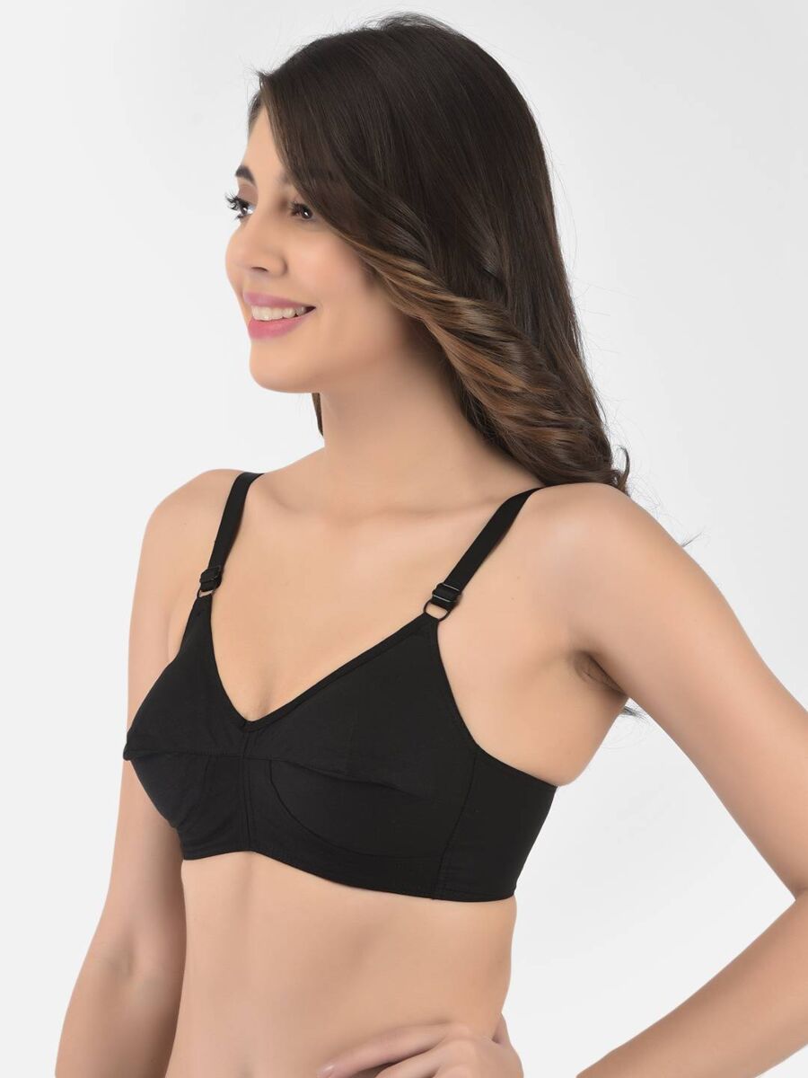 Softline Women's Non Padded Wire Free Bra in 100% Cotton Fabric with Full Coverage Cups, Elastic Straps, and Hook Closure