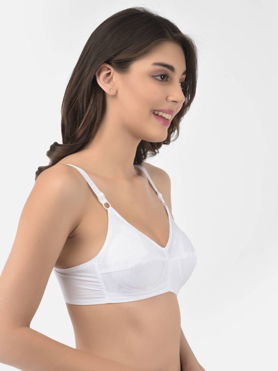Softline Women's Non Padded Wire Free Bra in 100% Cotton Fabric with Full Coverage Cups, Elastic Straps, and Hook Closure