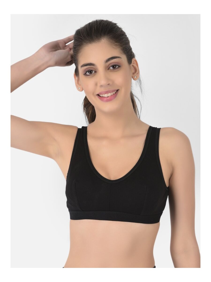 Softline Women's Non Padded Wire Free Sports Bra in 100% Cotton Fabric with Full Cup Coverage, Broad Underband,Double Layered Cups, and Slip On Design