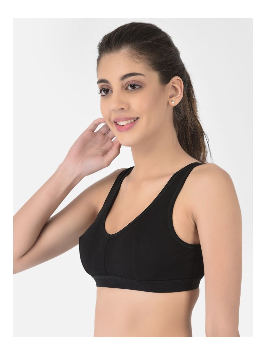Softline Women's Non Padded Wire Free Sports Bra in 100% Cotton Fabric with Full Cup Coverage, Broad Underband,Double Layered Cups, and Slip On Design