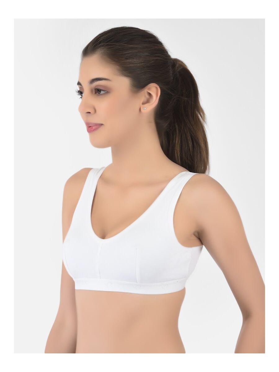 Softline Women's Non Padded Wire Free Sports Bra in 100% Cotton Fabric with Full Cup Coverage, Broad Underband,Double Layered Cups, and Slip On Design