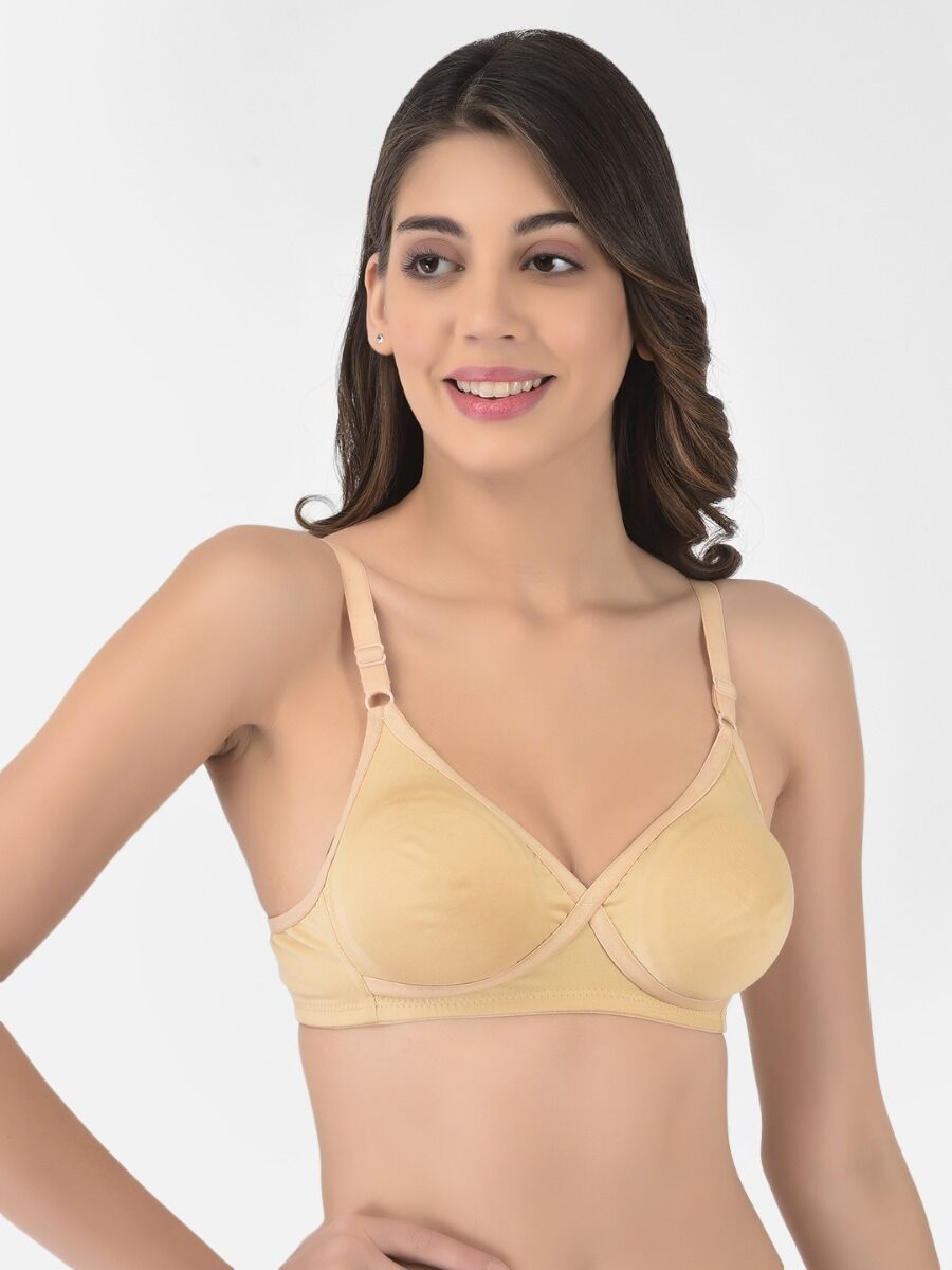Softline Women's Non Padded Wire Free T-shirt Bra in Cotton Poly Fabric with Cross Neck Elastic Straps, Full Cup design, and Hook Closure