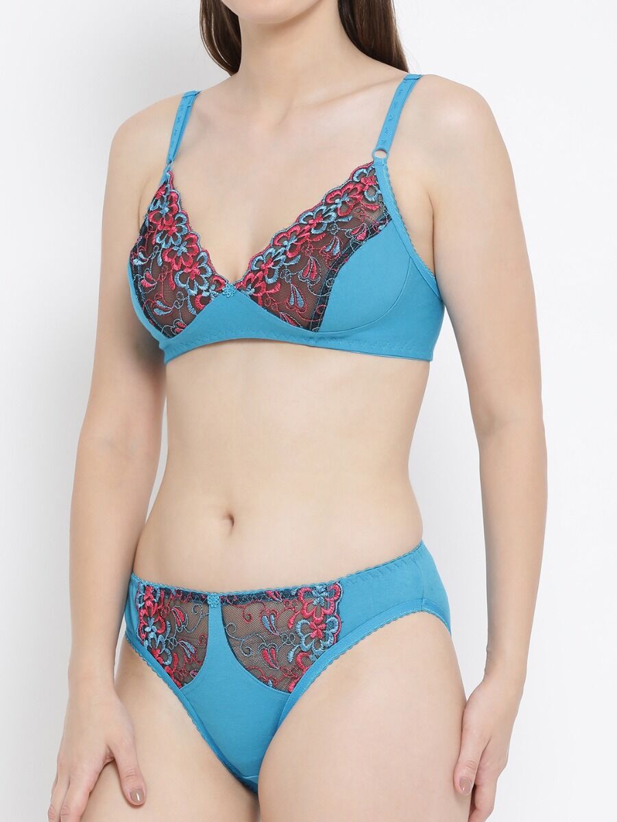 Softline Women's Non Padded Wire Free Bra & Panty Set in Poly Cotton Fabric with Elastic Straps and Hook Closure