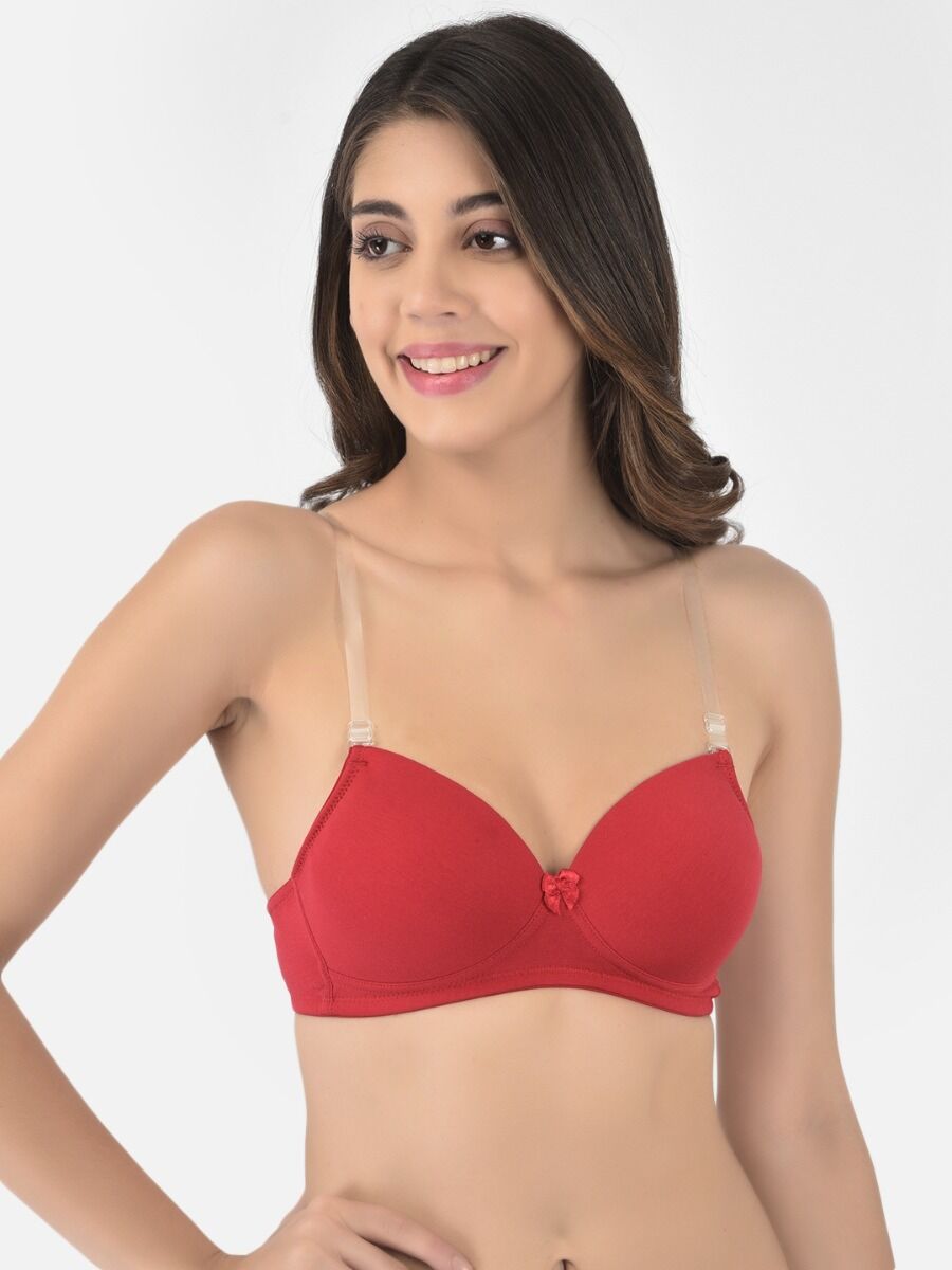 Softline Women's Padded Wire Free T-Shirt Bra in Cotton Stretch Fabric with Elastic Straps, Full Cup design, and Hook Closure