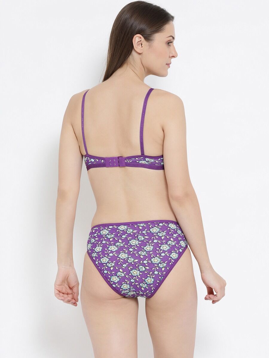 Softline Women's Non Padded Wire Free Bra & Panty Set in 100% Cotton Fabric with Elastic Straps and Hook Closure