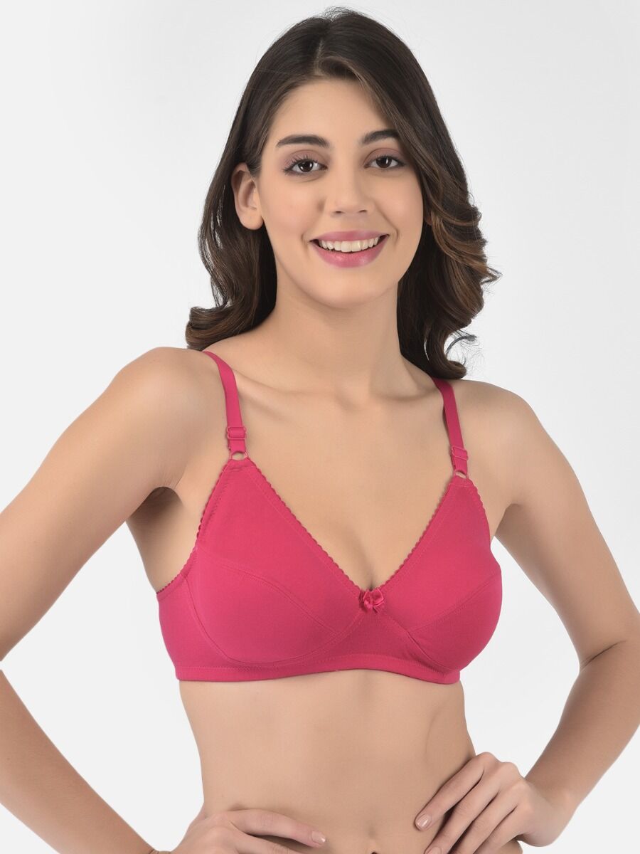 Softline Women's Non Padded Wire Free Bra in Cotton Poly Fabric with Double Layered Cups, Elastic Straps, and Hook Closure