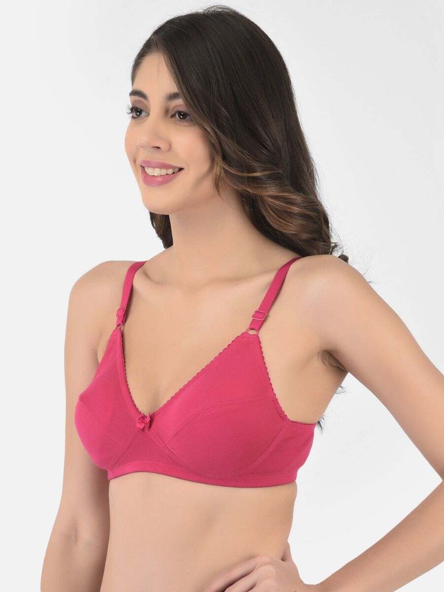 Softline Women's Non Padded Wire Free Bra in Cotton Poly Fabric with Double Layered Cups, Elastic Straps, and Hook Closure