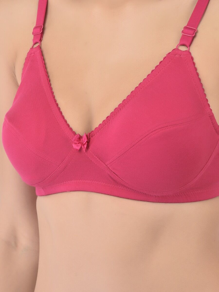 Softline Women's Non Padded Wire Free Bra in Cotton Poly Fabric with Double Layered Cups, Elastic Straps, and Hook Closure