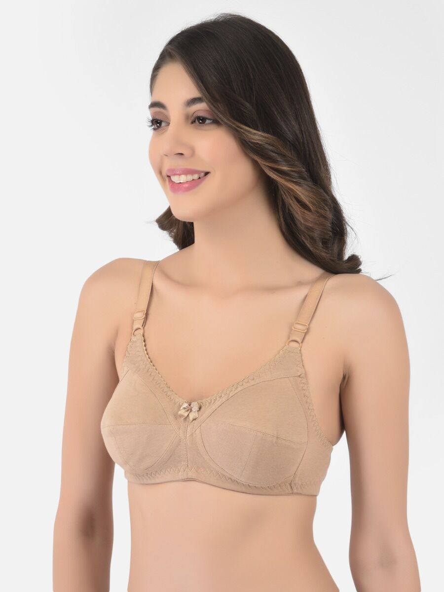 Softline Women's Non Padded Wire Free Bra in Cotton Poly Fabric with Double Layered Cups Full Coverage, Elastic Straps, and Hook Closure (C-Cup )