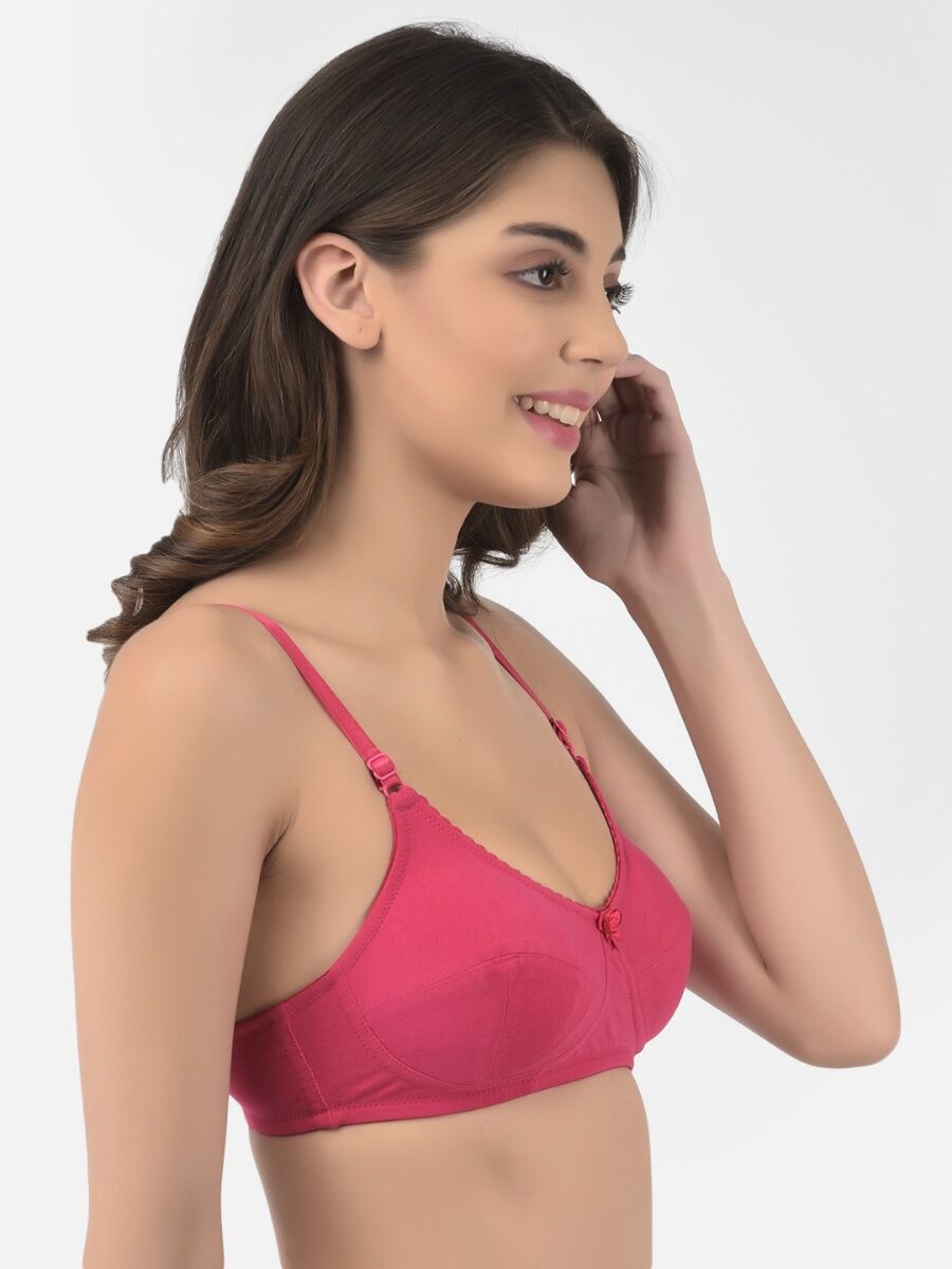 Softline Women's Non Padded Wire Free Bra in Cotton Stretch Fabric with Double Layered Cups Full Coverage, Elastic Straps, and Hook Closure 