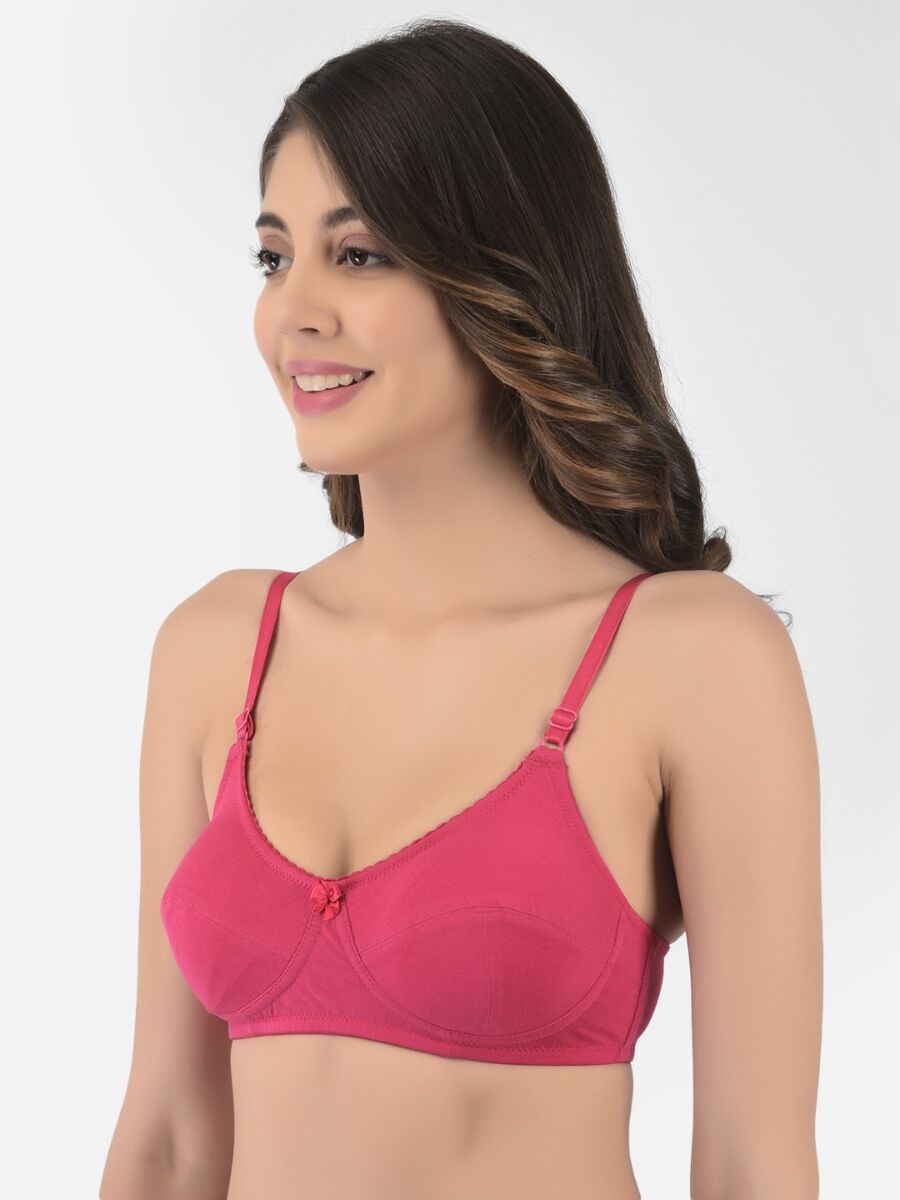 Softline Women's Non Padded Wire Free Bra in Cotton Stretch Fabric with Double Layered Cups Full Coverage, Elastic Straps, and Hook Closure 