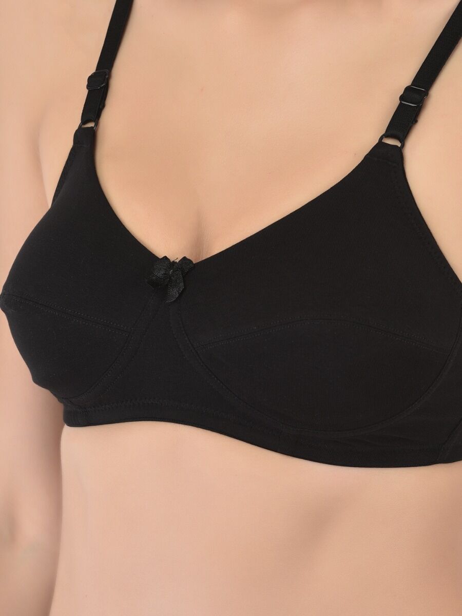 Softline Women's Non Padded Wire Free Bra in Cotton Stretch Fabric with Double Layered Cups Full Coverage, Elastic Straps, and Hook Closure