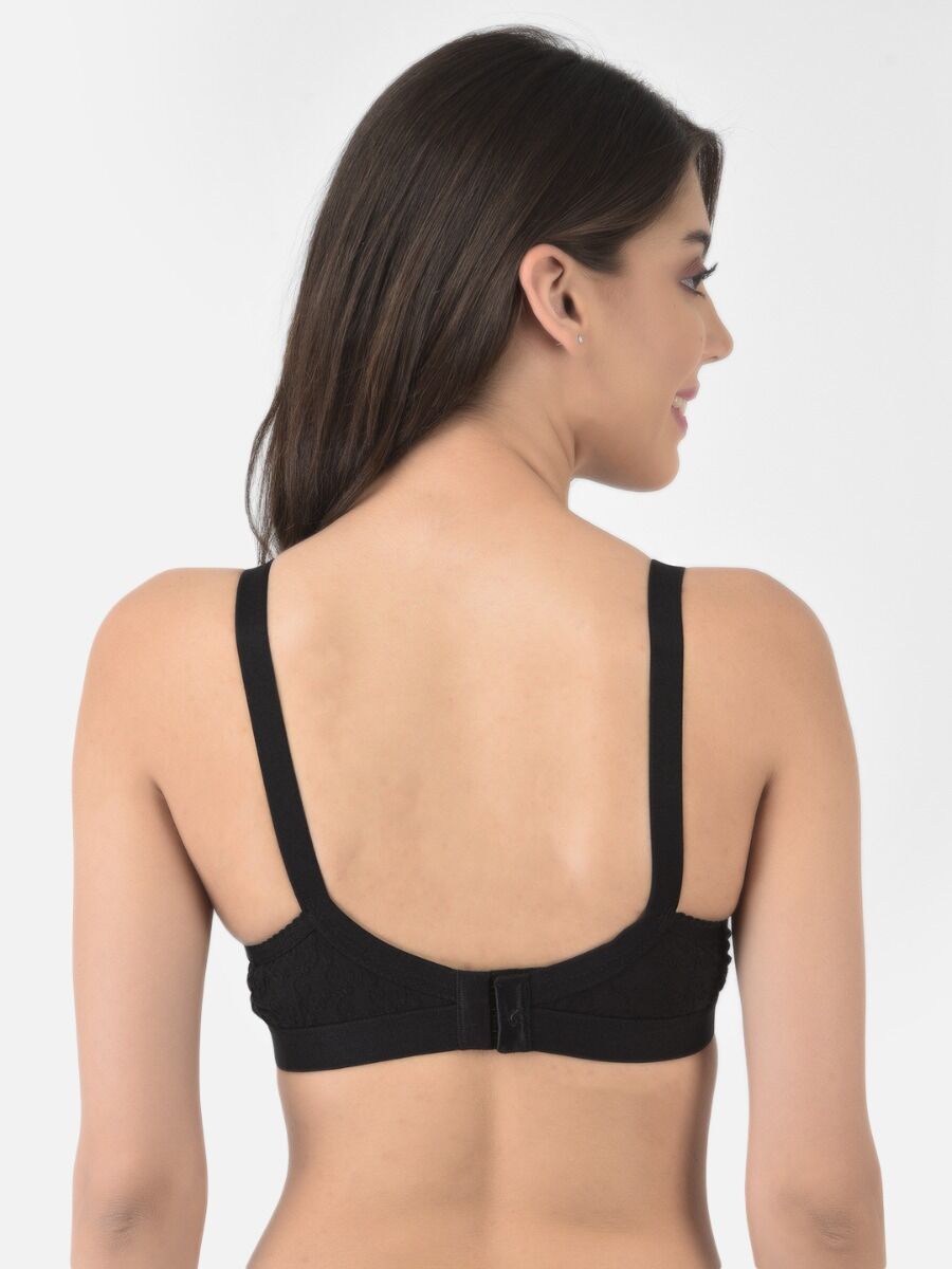 Softline Women's Non Padded Wire Free Bra in 100% Shifley Embroidery Cotton Fabric with  Full Coverage Cups, Broad Elastic Straps, and Hook Closure