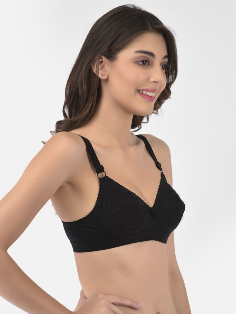 Softline Women's Non Padded Wire Free Bra in 100% Shifley Embroidery Cotton Fabric with  Full Coverage Cups, Broad Elastic Straps, and Hook Closure (D-Cup )