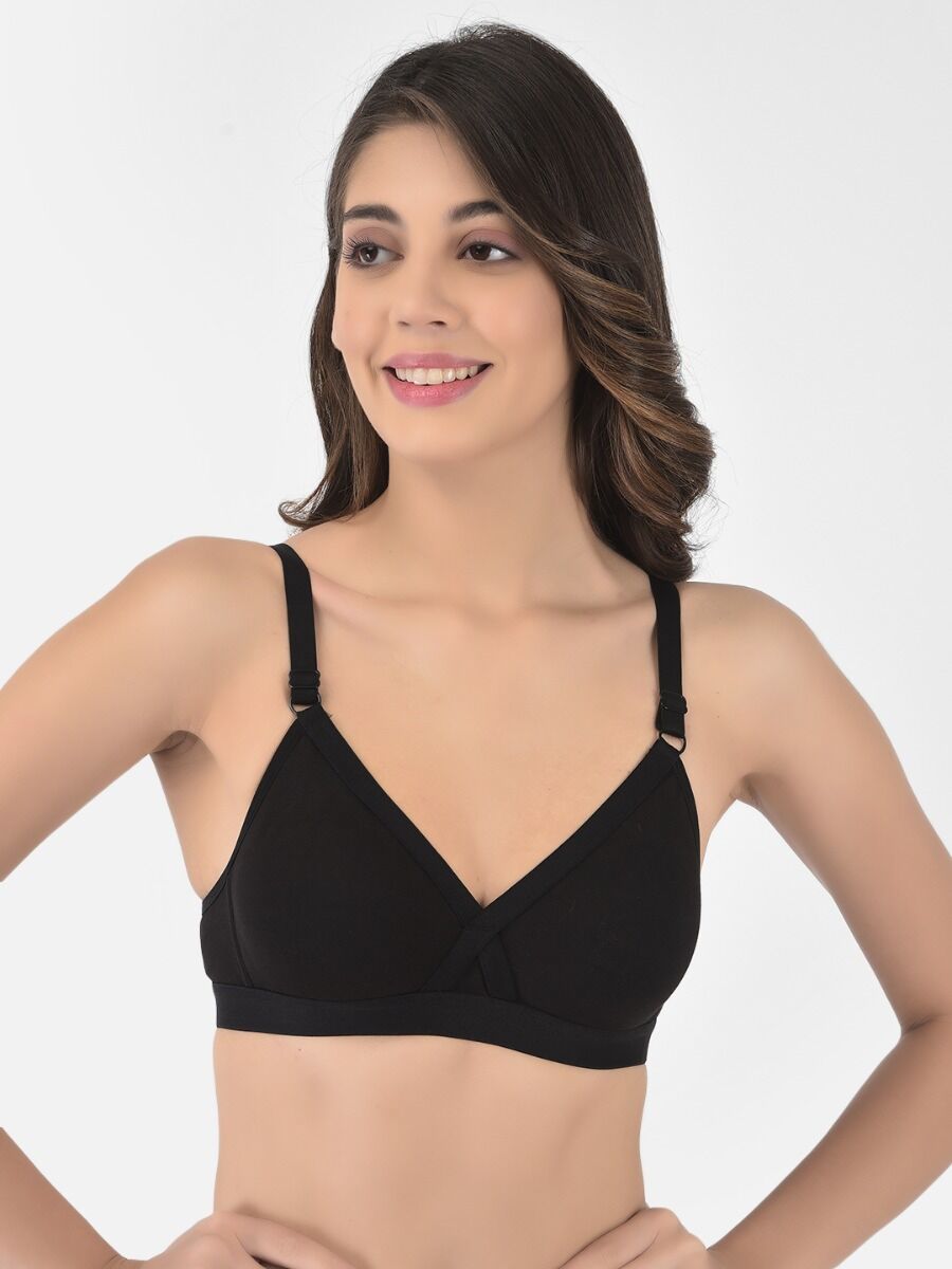 Softline Women's Non Padded Wire Free   T-shirt  Bra in Cotton Poly Fabric with Cross Neck Elastic Straps, Double Layered Moulded Cups, and Hook Closure (B-Cup )