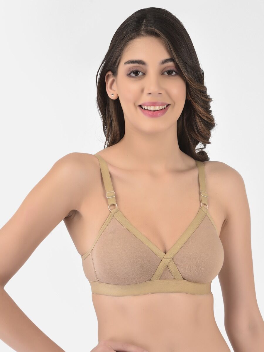Softline Women's Non Padded Wire Free   T-shirt  Bra in Cotton Poly Fabric with Cross Neck Elastic Straps, Double Layered Moulded Cups, and Hook Closure (B-Cup )