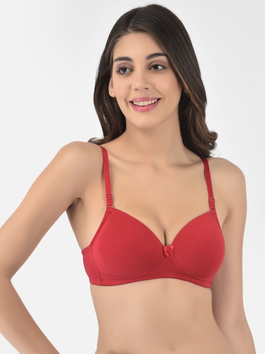Softline Women's Padded Wire Free  T-Shirt Bra in Cotton Stretch Fabric with Elastic Straps, Full Cup design, and Hook Closure (B-Cup )