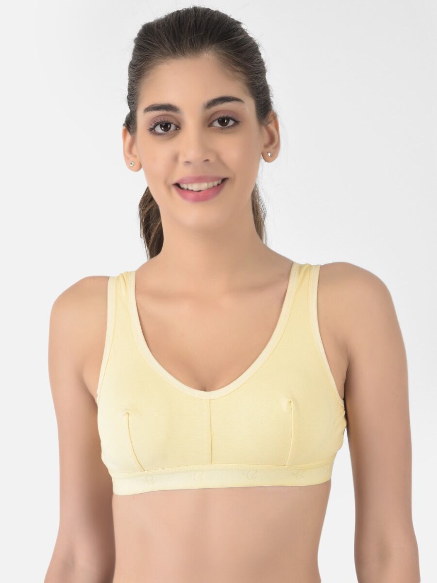Softline Women's Non Padded Wire Free Sports Bra in 100% Cotton Fabric with Full Cup Coverage, Broad Underband,Double Layered Cups, and Slip On Design