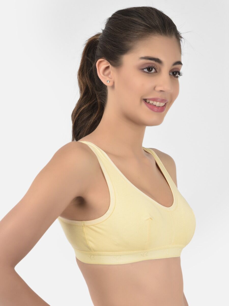 Softline Women's Non Padded Wire Free Sports Bra in 100% Cotton Fabric with Full Cup Coverage, Broad Underband,Double Layered Cups, and Slip On Design